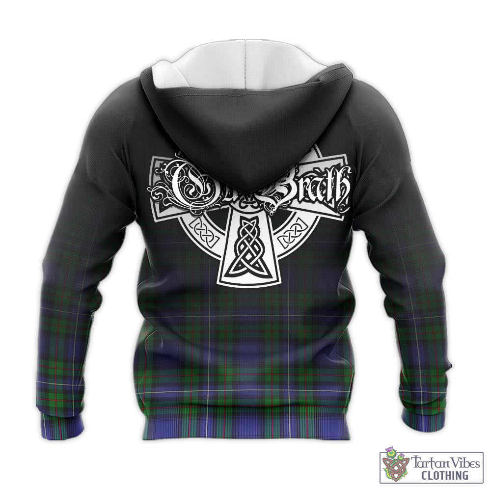 Tartan Vibes Clothing Robertson Hunting Modern Tartan Knitted Hoodie Featuring Alba Gu Brath Family Crest Celtic Inspired