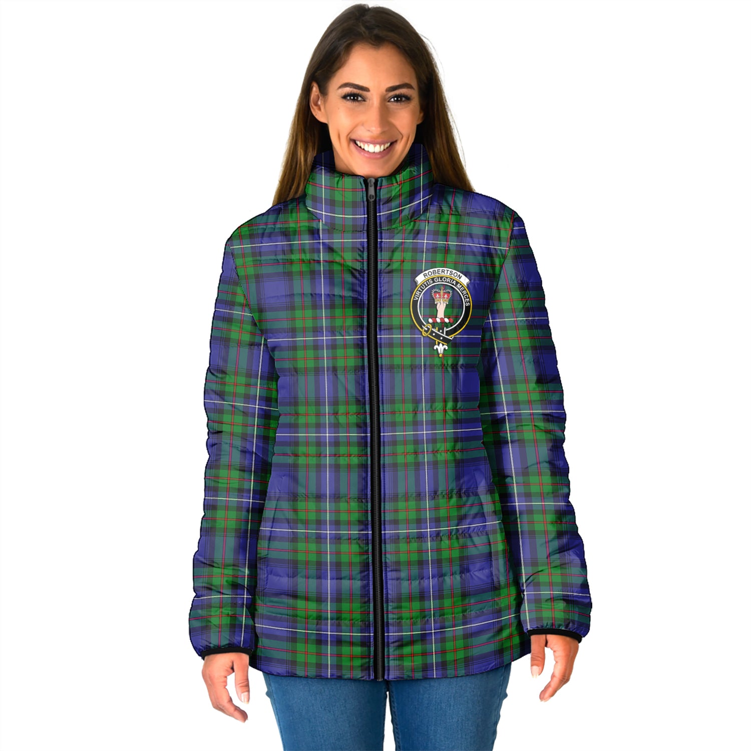 Robertson Hunting Modern Tartan Padded Jacket with Family Crest - Tartan Vibes Clothing