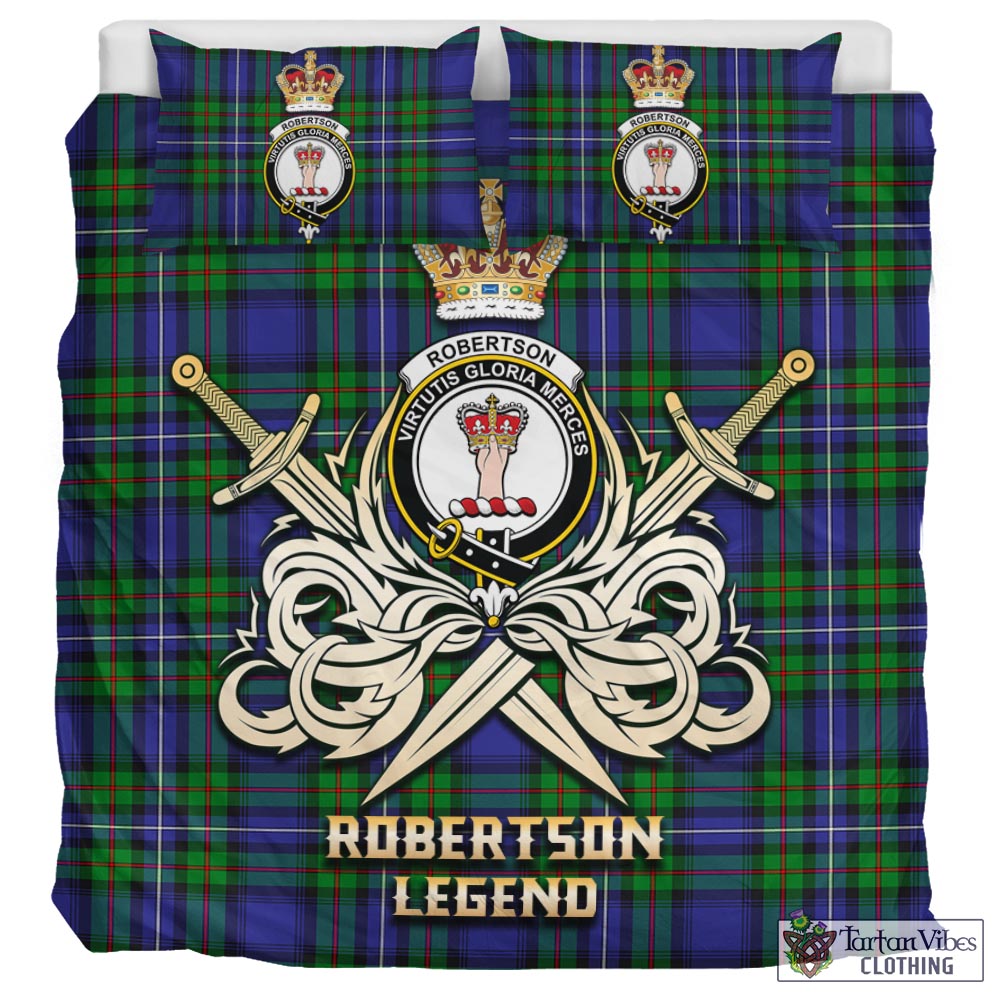 Tartan Vibes Clothing Robertson Hunting Modern Tartan Bedding Set with Clan Crest and the Golden Sword of Courageous Legacy