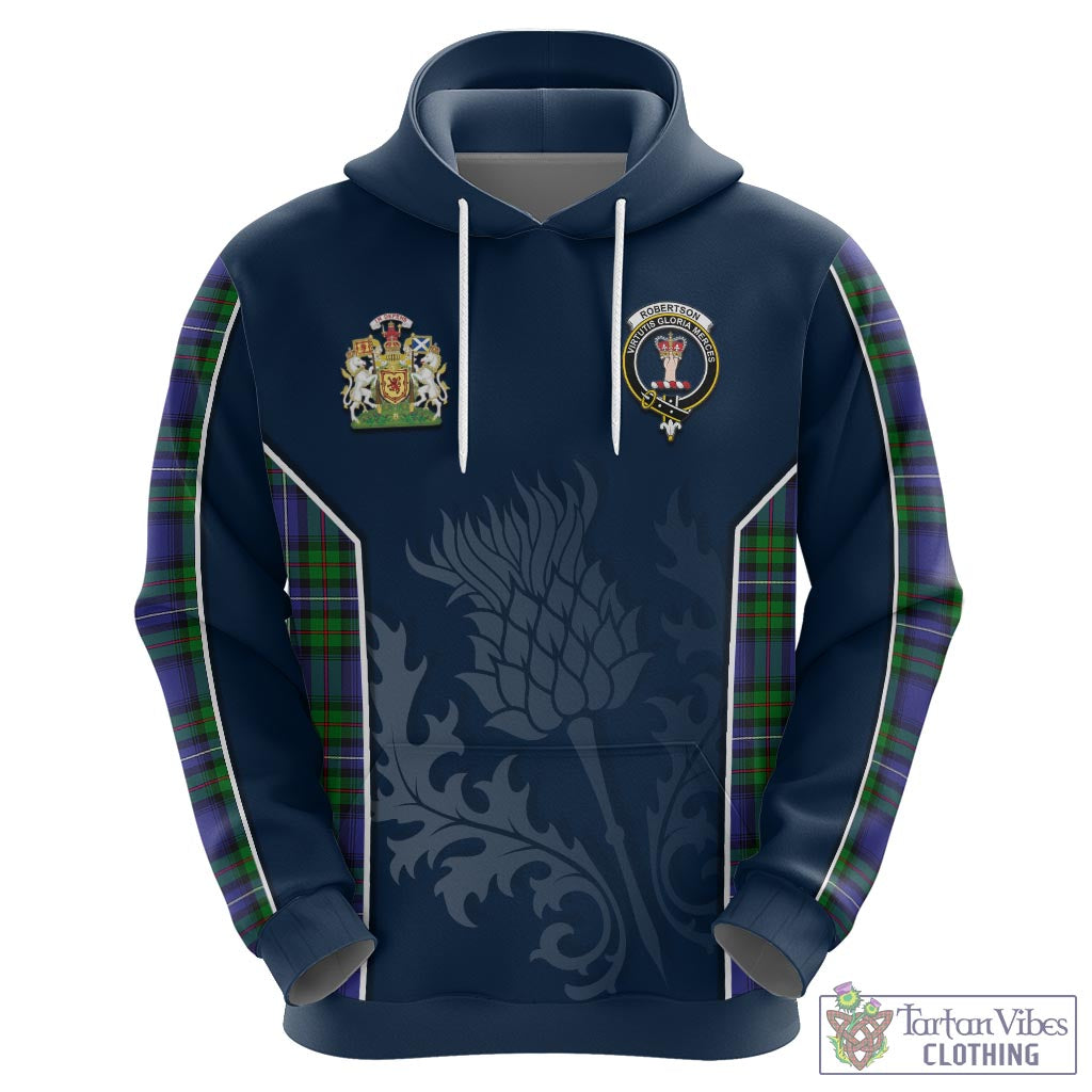 Tartan Vibes Clothing Robertson Hunting Modern Tartan Hoodie with Family Crest and Scottish Thistle Vibes Sport Style