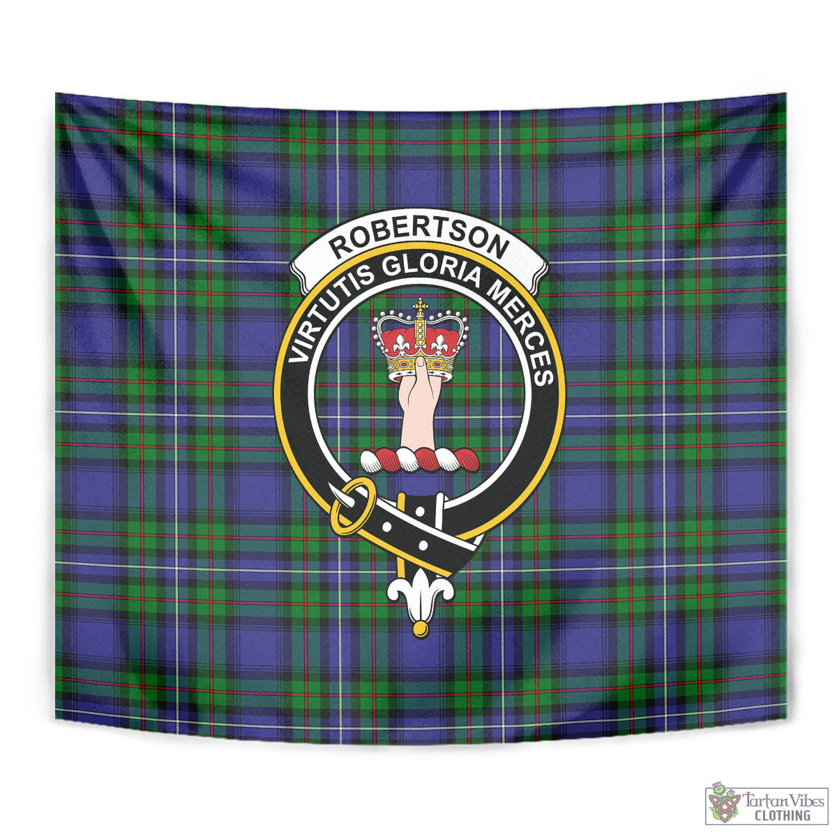 Tartan Vibes Clothing Robertson Hunting Modern Tartan Tapestry Wall Hanging and Home Decor for Room with Family Crest