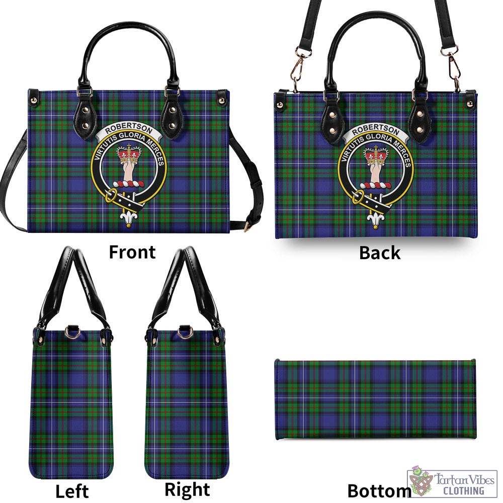 Tartan Vibes Clothing Robertson Hunting Modern Tartan Luxury Leather Handbags with Family Crest