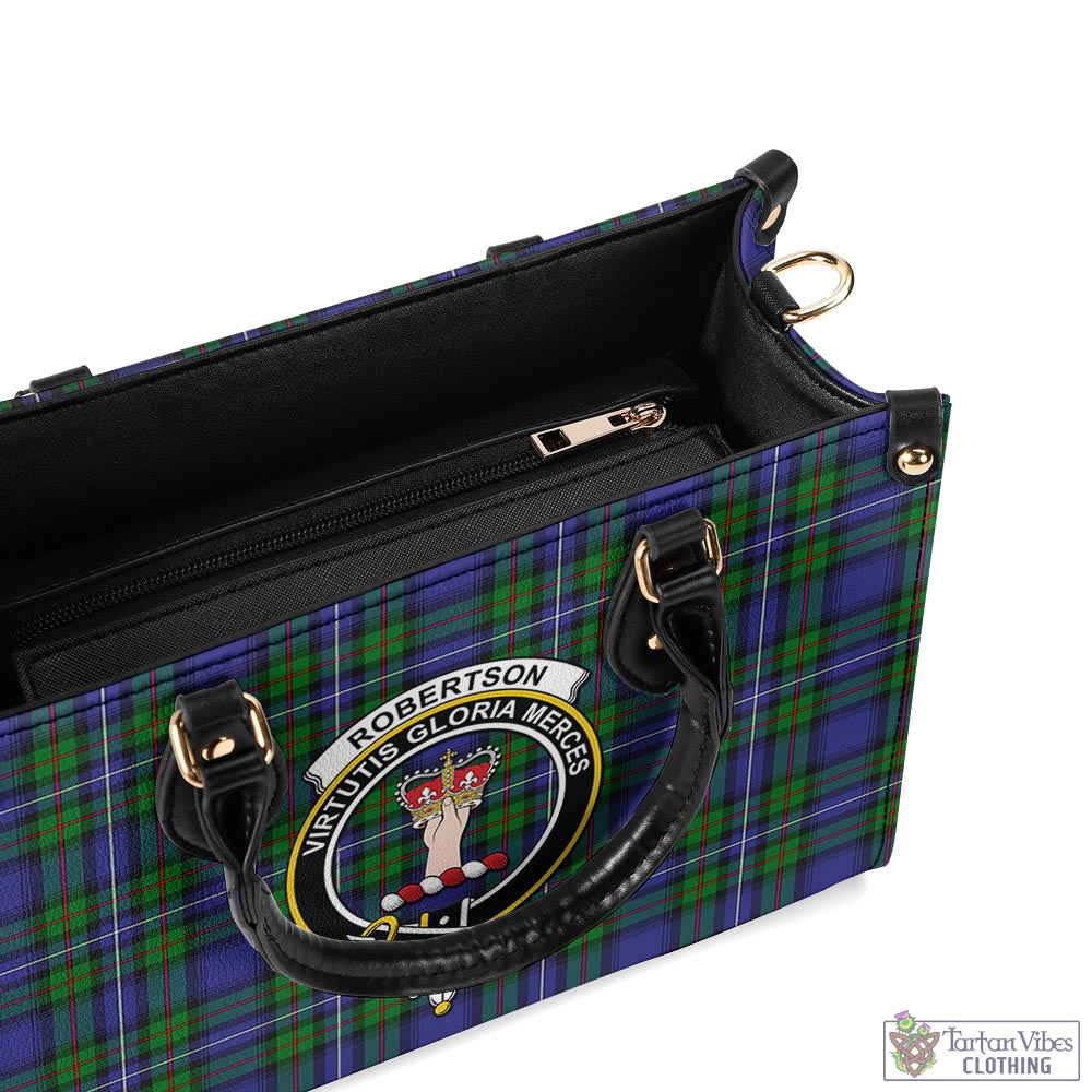 Tartan Vibes Clothing Robertson Hunting Modern Tartan Luxury Leather Handbags with Family Crest