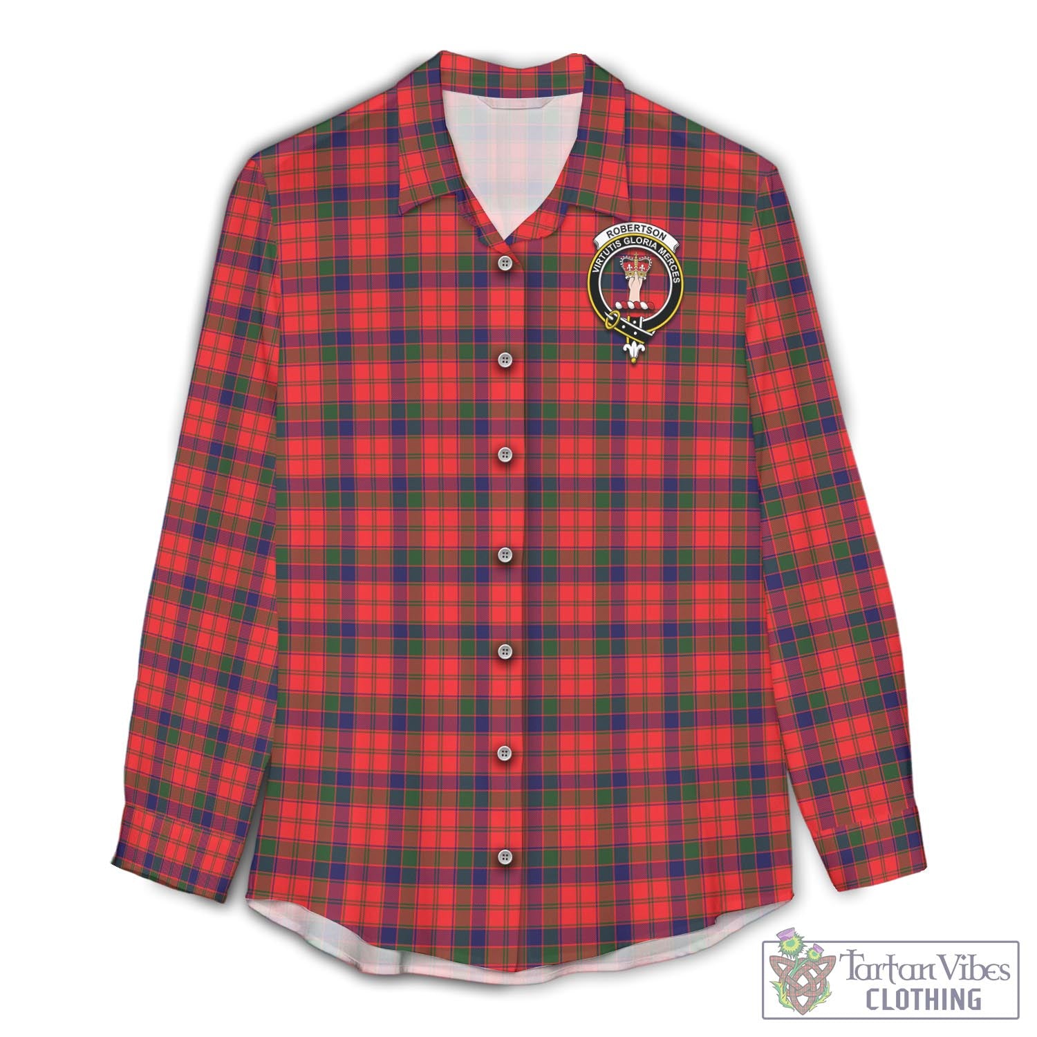 Tartan Vibes Clothing Robertson Modern Tartan Womens Casual Shirt with Family Crest