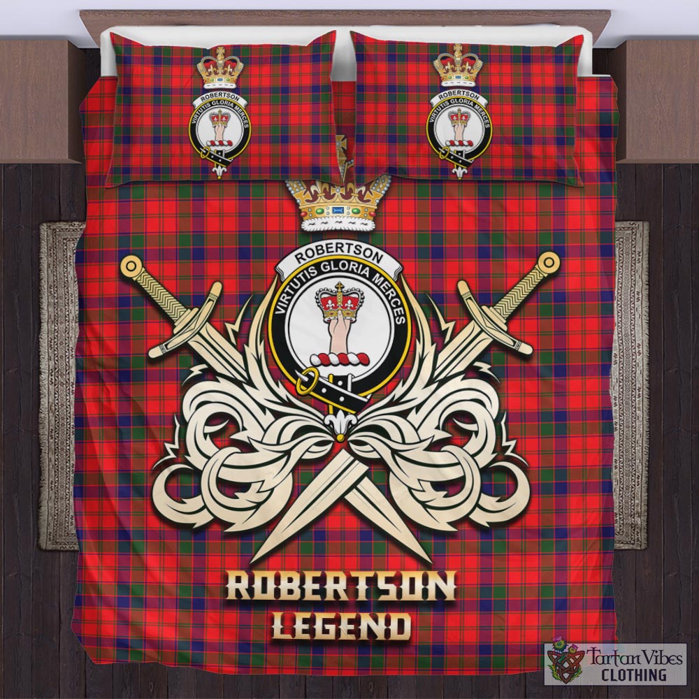 Tartan Vibes Clothing Robertson Modern Tartan Bedding Set with Clan Crest and the Golden Sword of Courageous Legacy