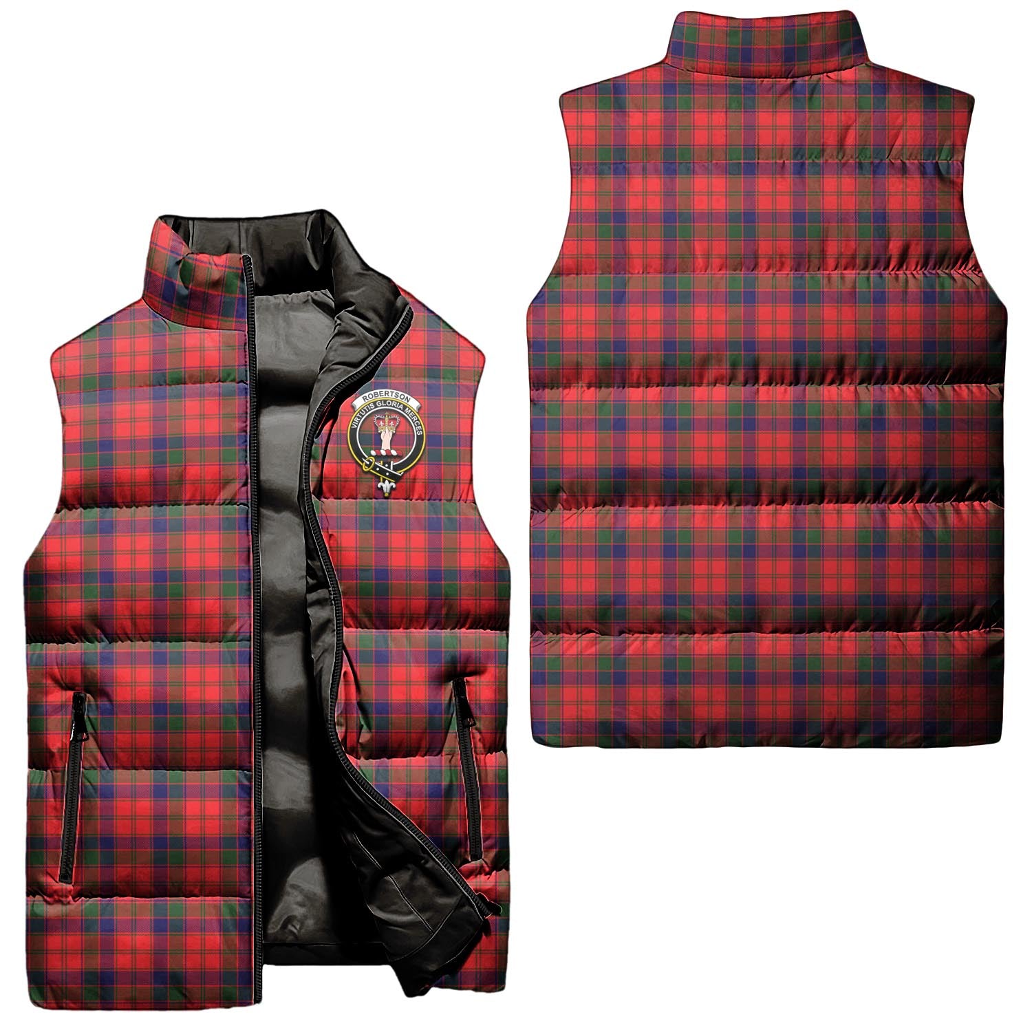 Robertson Modern Tartan Sleeveless Puffer Jacket with Family Crest Unisex - Tartanvibesclothing