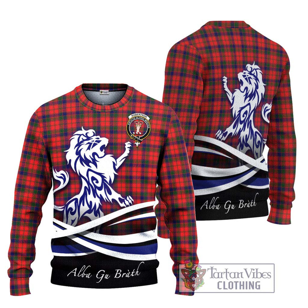 Robertson Modern Tartan Knitted Sweater with Alba Gu Brath Regal Lion Emblem Unisex - Tartanvibesclothing Shop