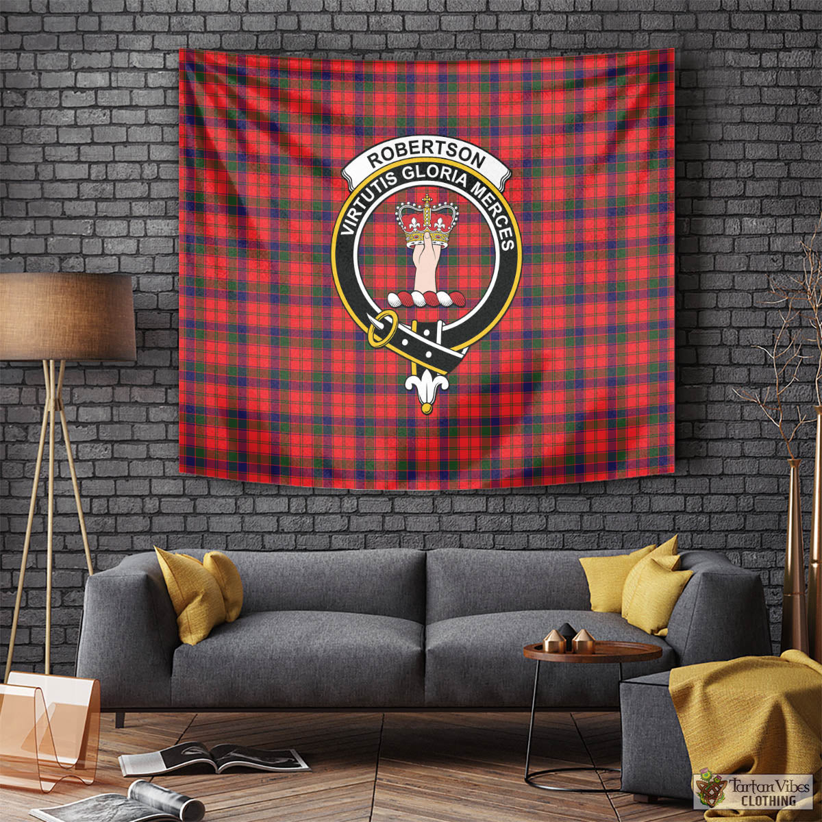 Tartan Vibes Clothing Robertson Modern Tartan Tapestry Wall Hanging and Home Decor for Room with Family Crest