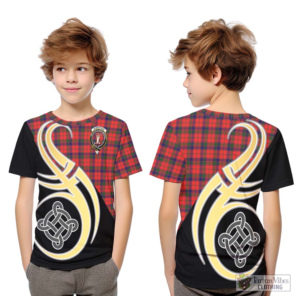 Robertson Modern Tartan Kid T-Shirt with Family Crest and Celtic Symbol Style Youth XL Size14 - Tartan Vibes Clothing