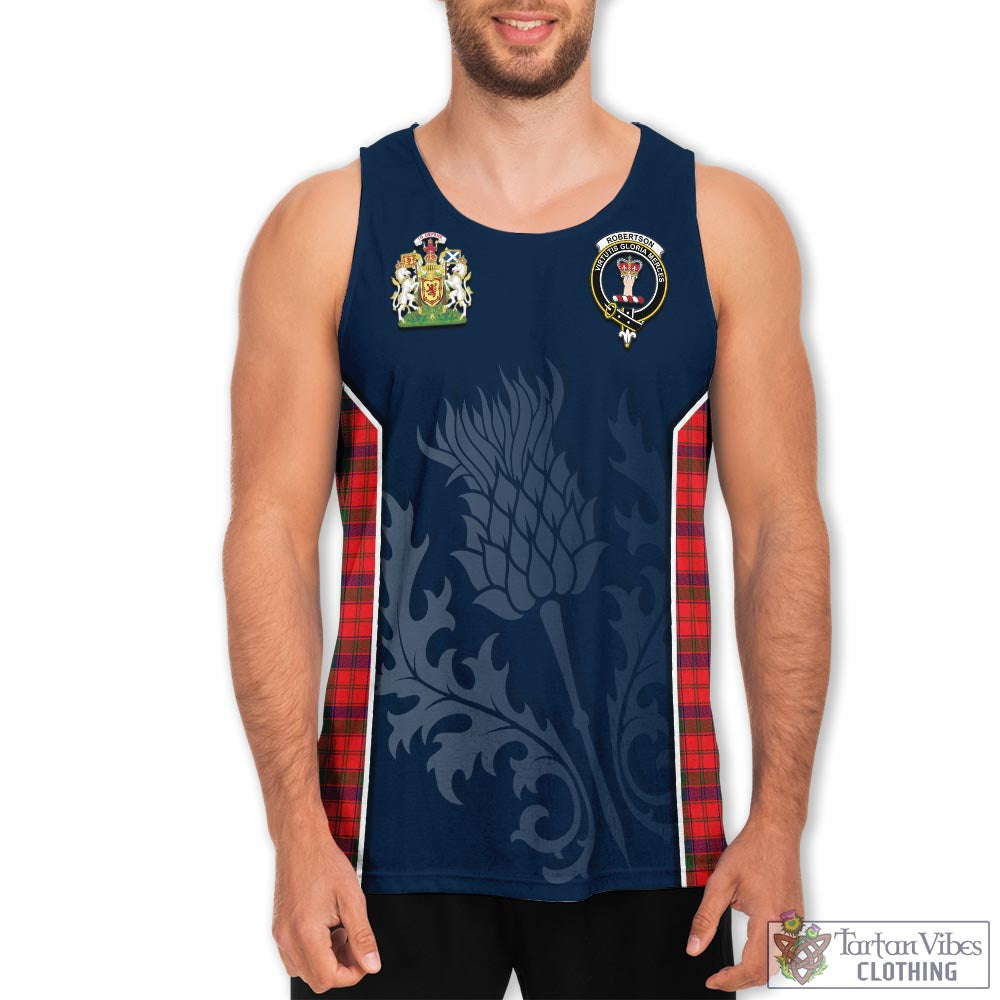 Tartan Vibes Clothing Robertson Modern Tartan Men's Tanks Top with Family Crest and Scottish Thistle Vibes Sport Style