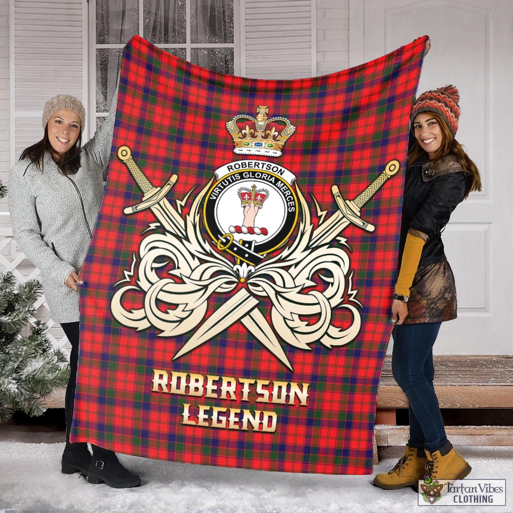 Tartan Vibes Clothing Robertson Modern Tartan Blanket with Clan Crest and the Golden Sword of Courageous Legacy