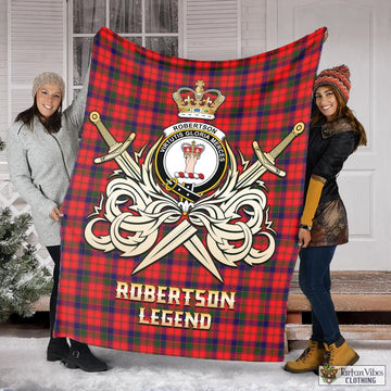 Robertson Modern Tartan Blanket with Clan Crest and the Golden Sword of Courageous Legacy