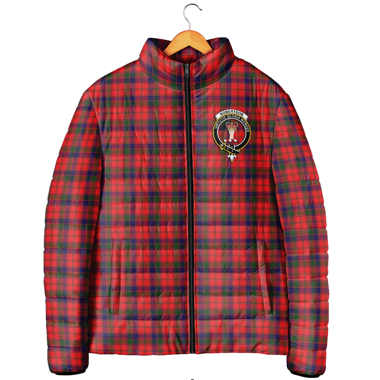 Robertson Modern Tartan Padded Jacket with Family Crest Men's Padded Jacket - Tartan Vibes Clothing