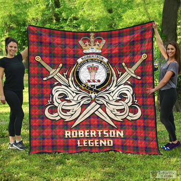 Robertson Modern Tartan Quilt with Clan Crest and the Golden Sword of Courageous Legacy