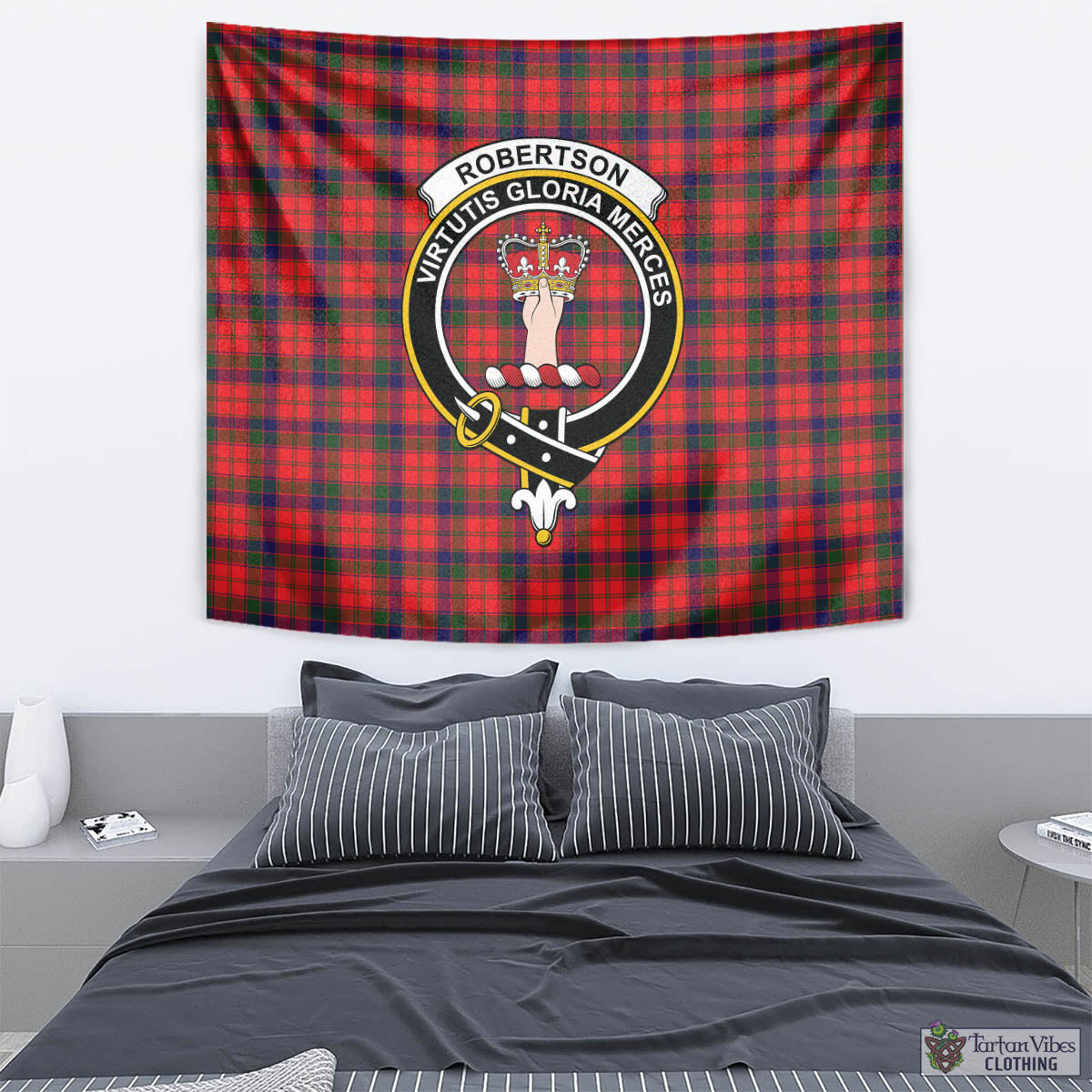 Tartan Vibes Clothing Robertson Modern Tartan Tapestry Wall Hanging and Home Decor for Room with Family Crest