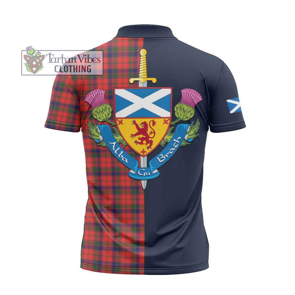 Tartan Vibes Clothing Robertson Modern Tartan Zipper Polo Shirt with Scottish Lion Royal Arm Half Style