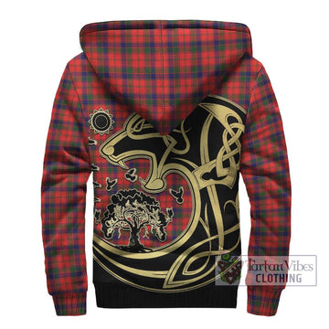 Robertson Modern Tartan Sherpa Hoodie with Family Crest Celtic Wolf Style