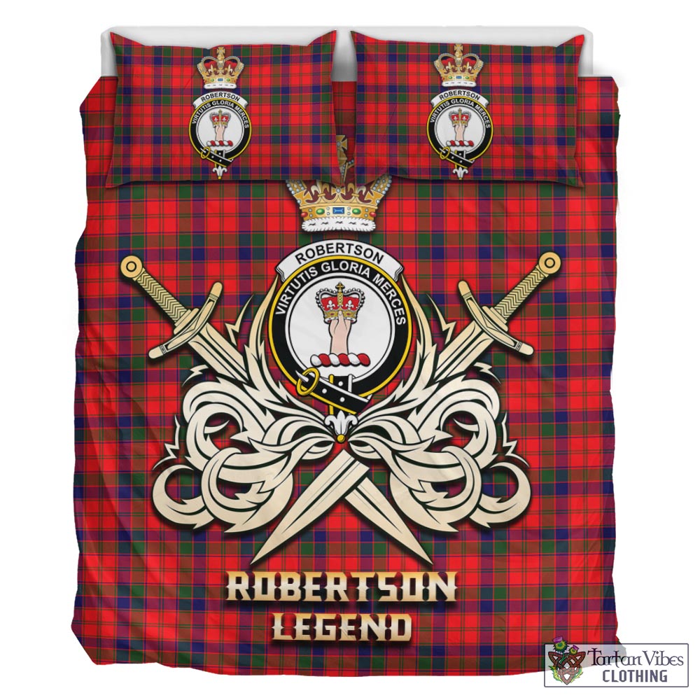 Tartan Vibes Clothing Robertson Modern Tartan Bedding Set with Clan Crest and the Golden Sword of Courageous Legacy