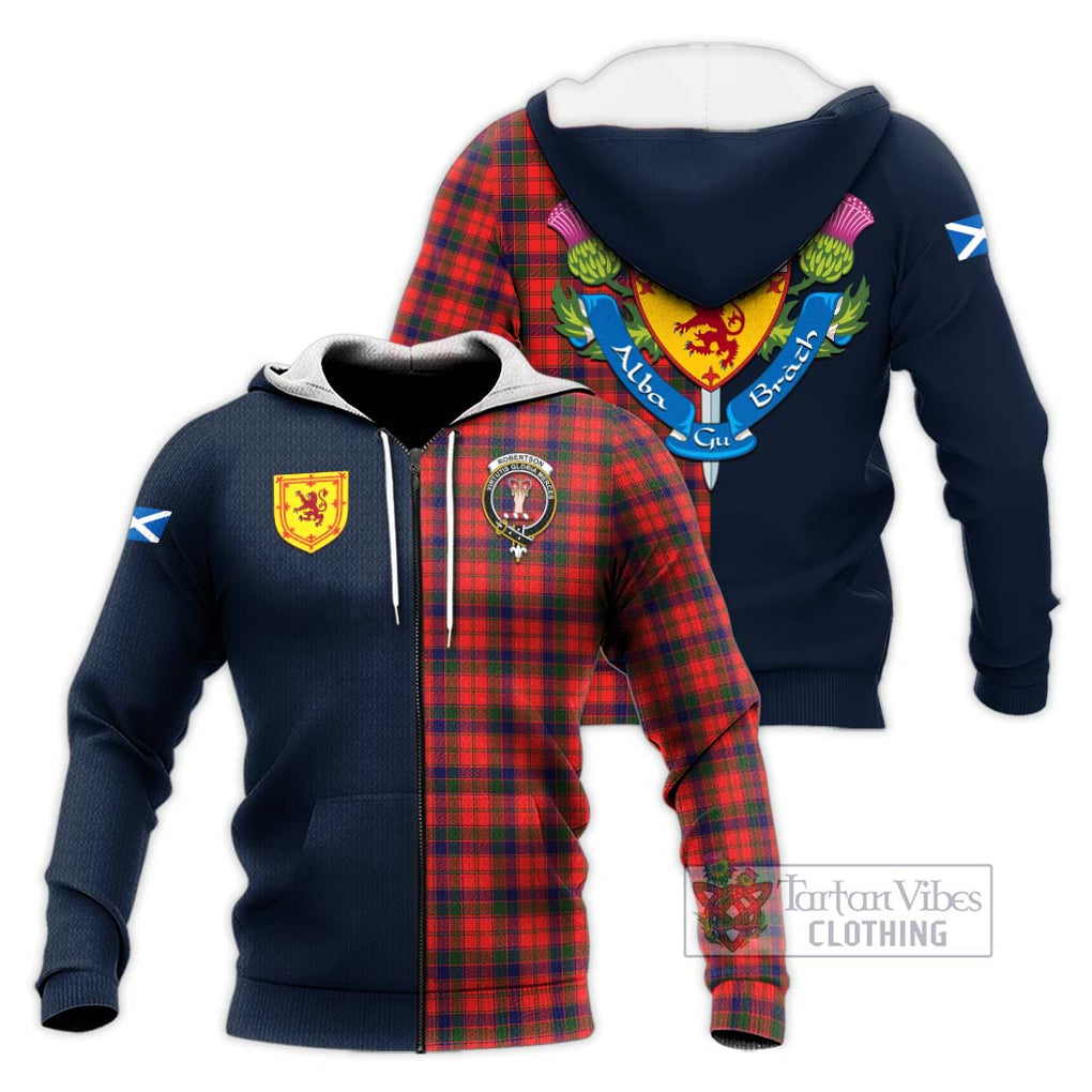 Tartan Vibes Clothing Robertson Modern Tartan Knitted Hoodie with Scottish Lion Royal Arm Half Style