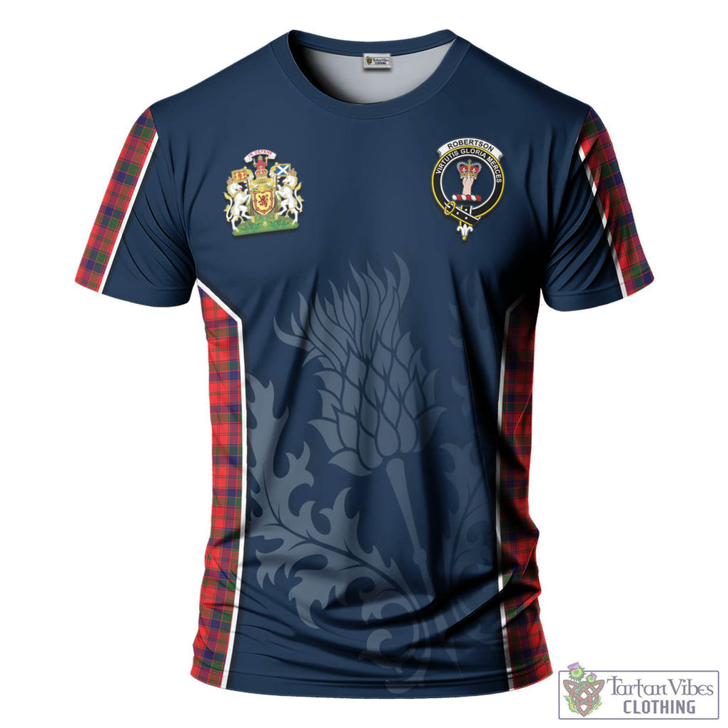 Tartan Vibes Clothing Robertson Modern Tartan T-Shirt with Family Crest and Scottish Thistle Vibes Sport Style