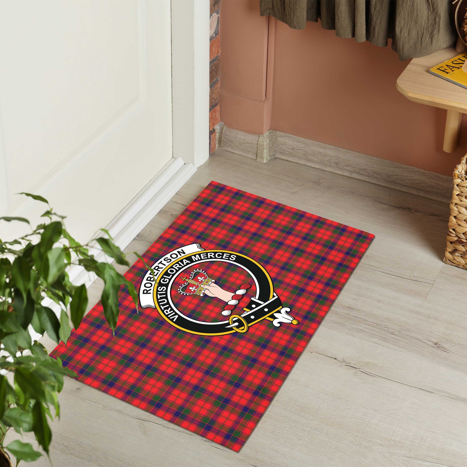 Robertson Modern Tartan Door Mat with Family Crest - Tartanvibesclothing Shop