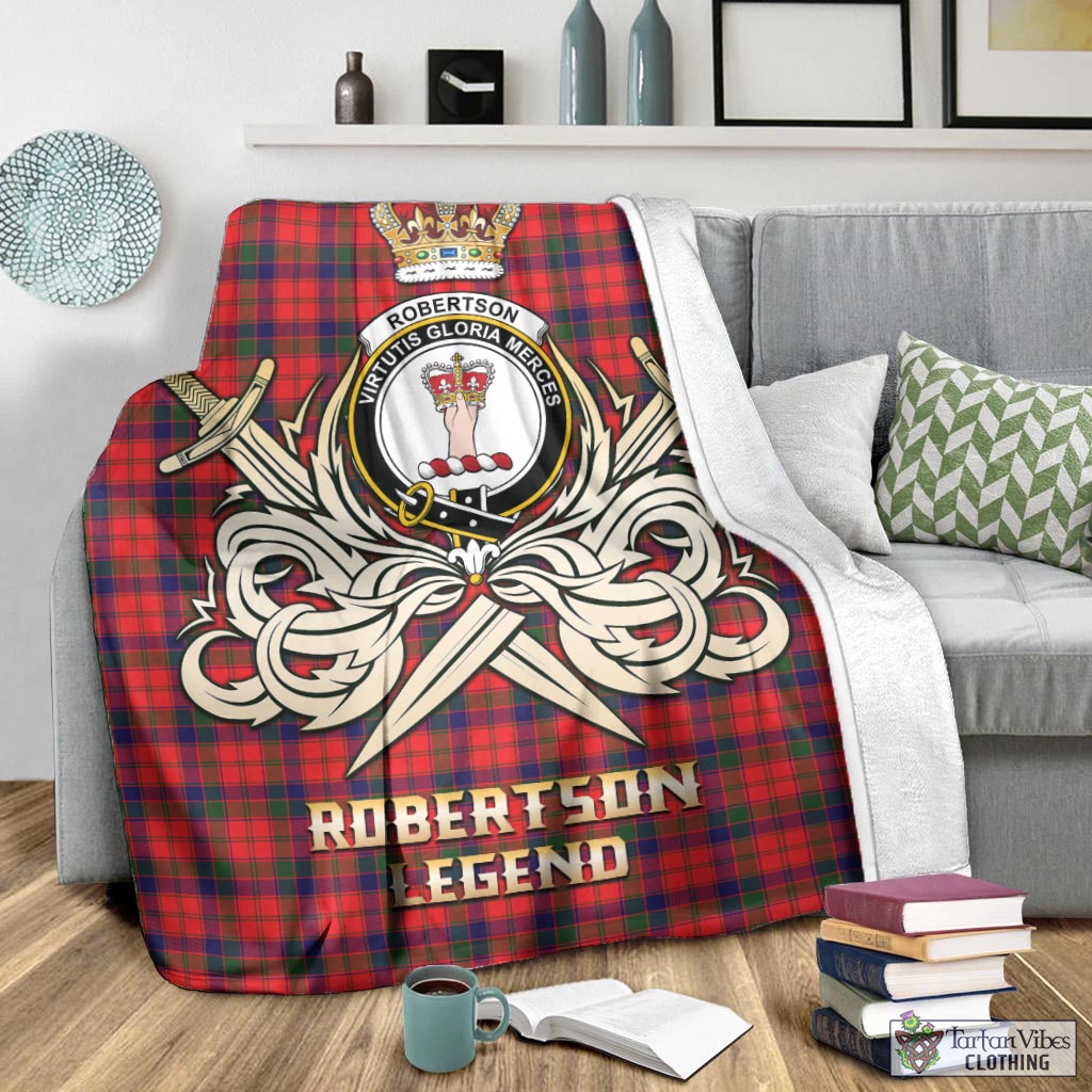 Tartan Vibes Clothing Robertson Modern Tartan Blanket with Clan Crest and the Golden Sword of Courageous Legacy