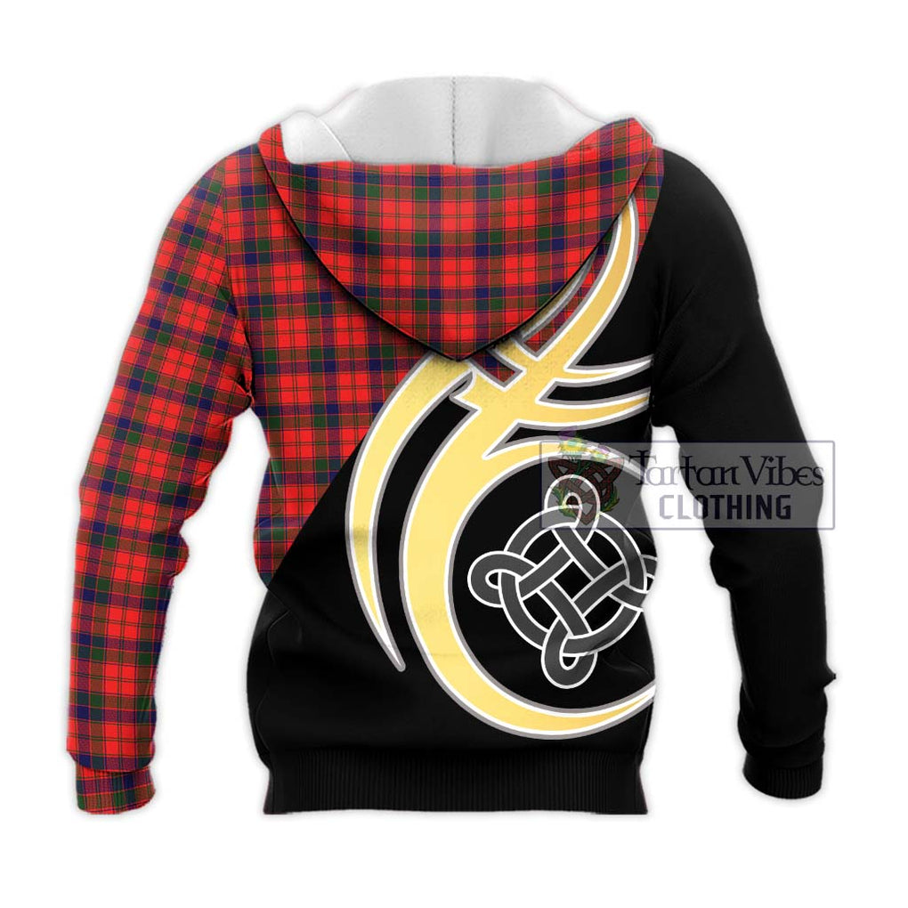 Robertson Modern Tartan Knitted Hoodie with Family Crest and Celtic Symbol Style - Tartan Vibes Clothing