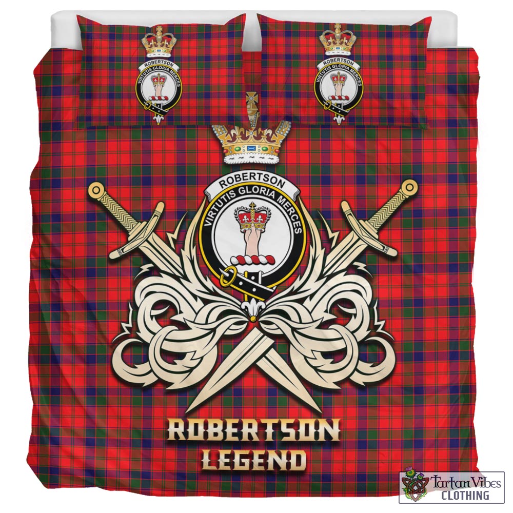 Tartan Vibes Clothing Robertson Modern Tartan Bedding Set with Clan Crest and the Golden Sword of Courageous Legacy