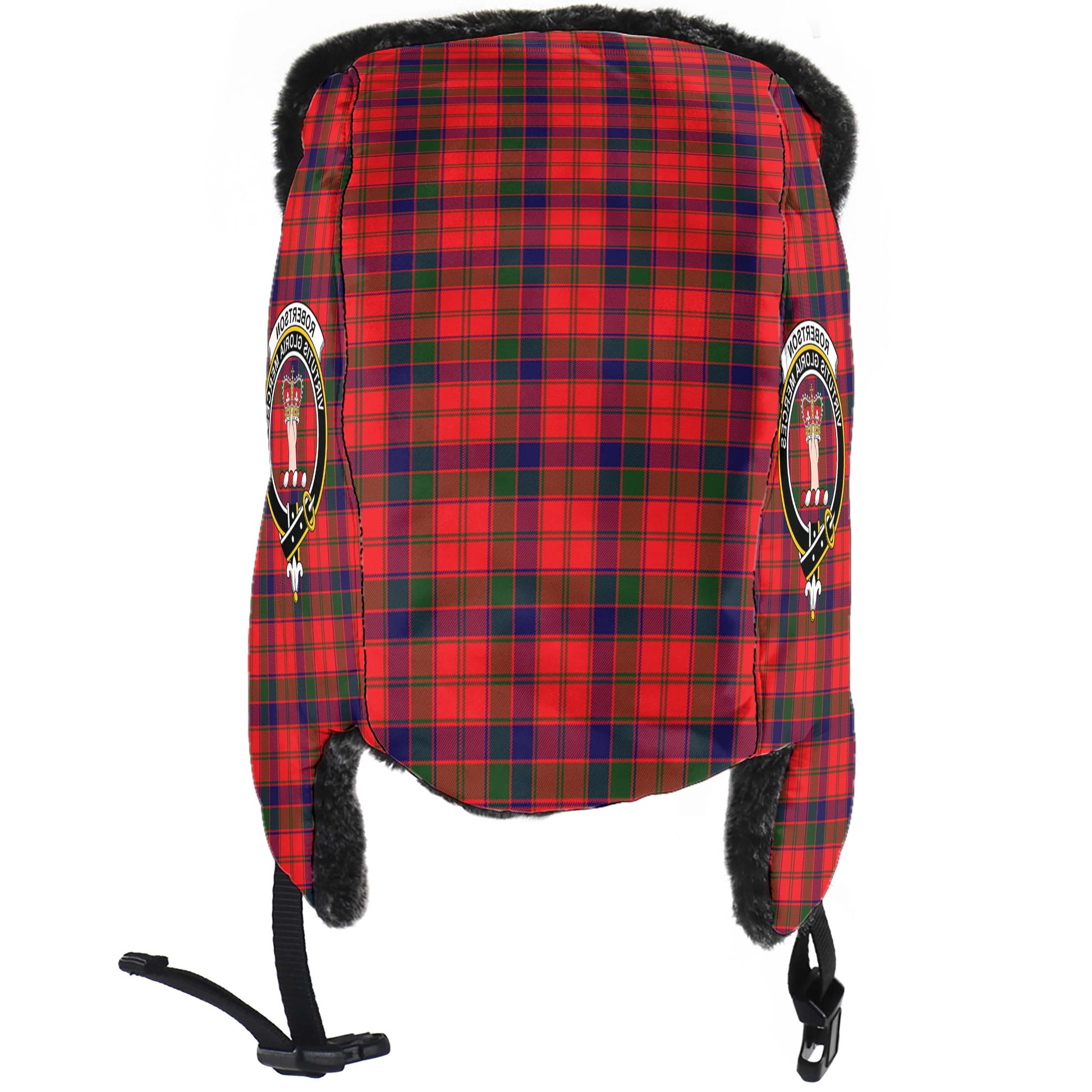 Robertson Modern Tartan Winter Trapper Hat with Family Crest - Tartanvibesclothing