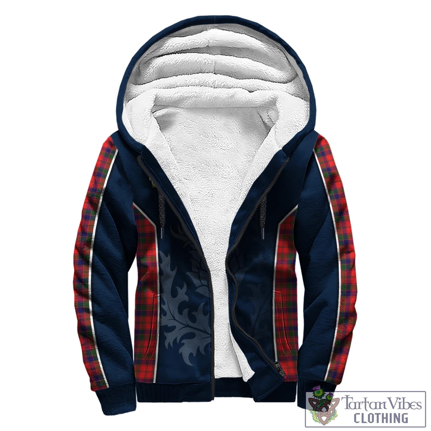 Tartan Vibes Clothing Robertson Modern Tartan Sherpa Hoodie with Family Crest and Scottish Thistle Vibes Sport Style