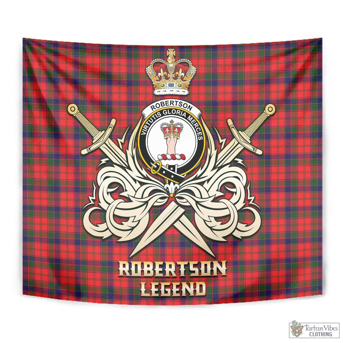 Tartan Vibes Clothing Robertson Modern Tartan Tapestry with Clan Crest and the Golden Sword of Courageous Legacy