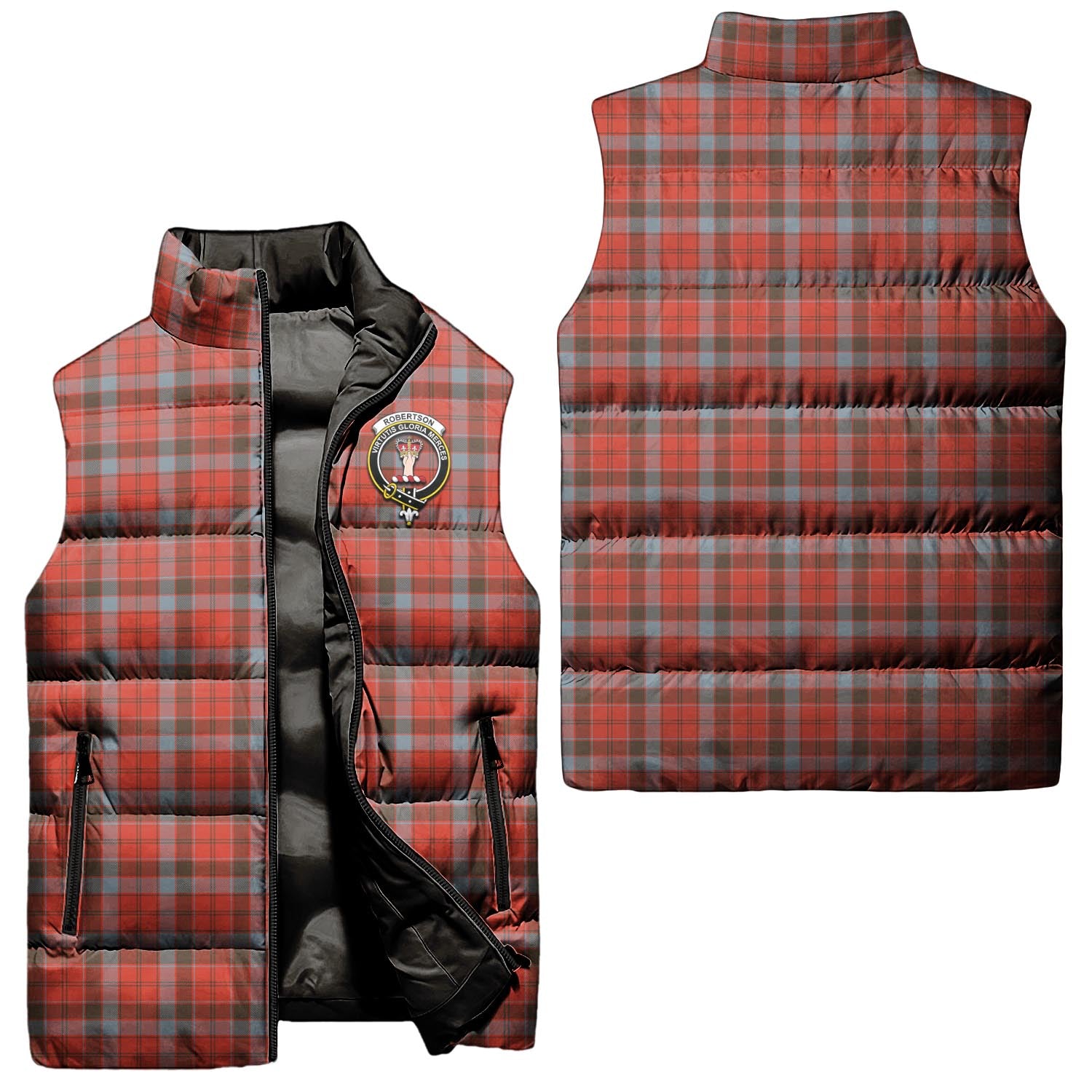 Robertson Weathered Tartan Sleeveless Puffer Jacket with Family Crest Unisex - Tartanvibesclothing