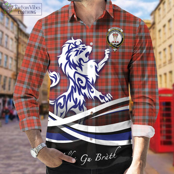 Robertson Weathered Tartan Long Sleeve Button Up Shirt with Alba Gu Brath Regal Lion Emblem