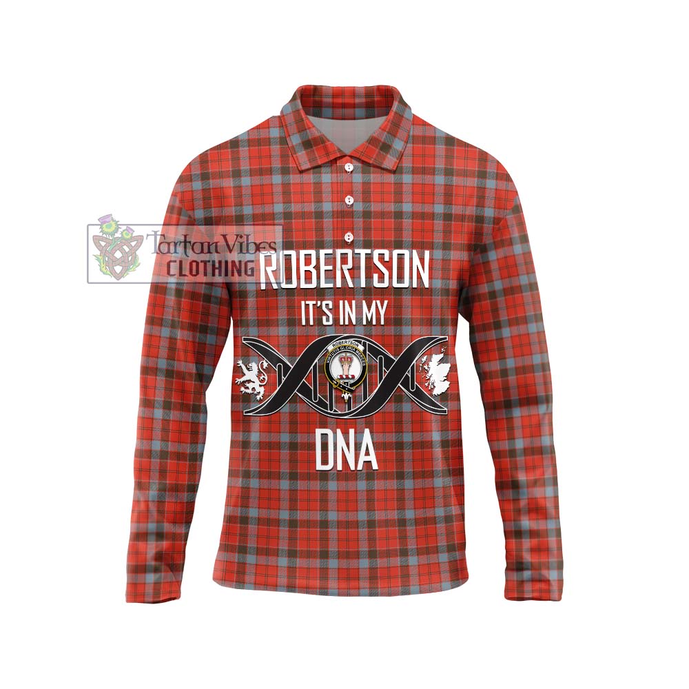 Robertson Weathered Tartan Long Sleeve Polo Shirt with Family Crest DNA In Me Style Unisex - Tartanvibesclothing Shop