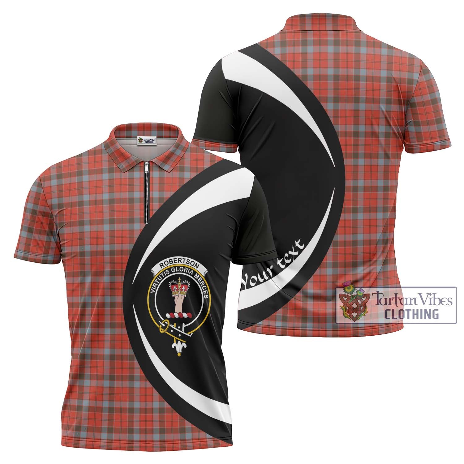 Robertson Weathered Tartan Zipper Polo Shirt with Family Crest Circle Style Unisex - Tartan Vibes Clothing