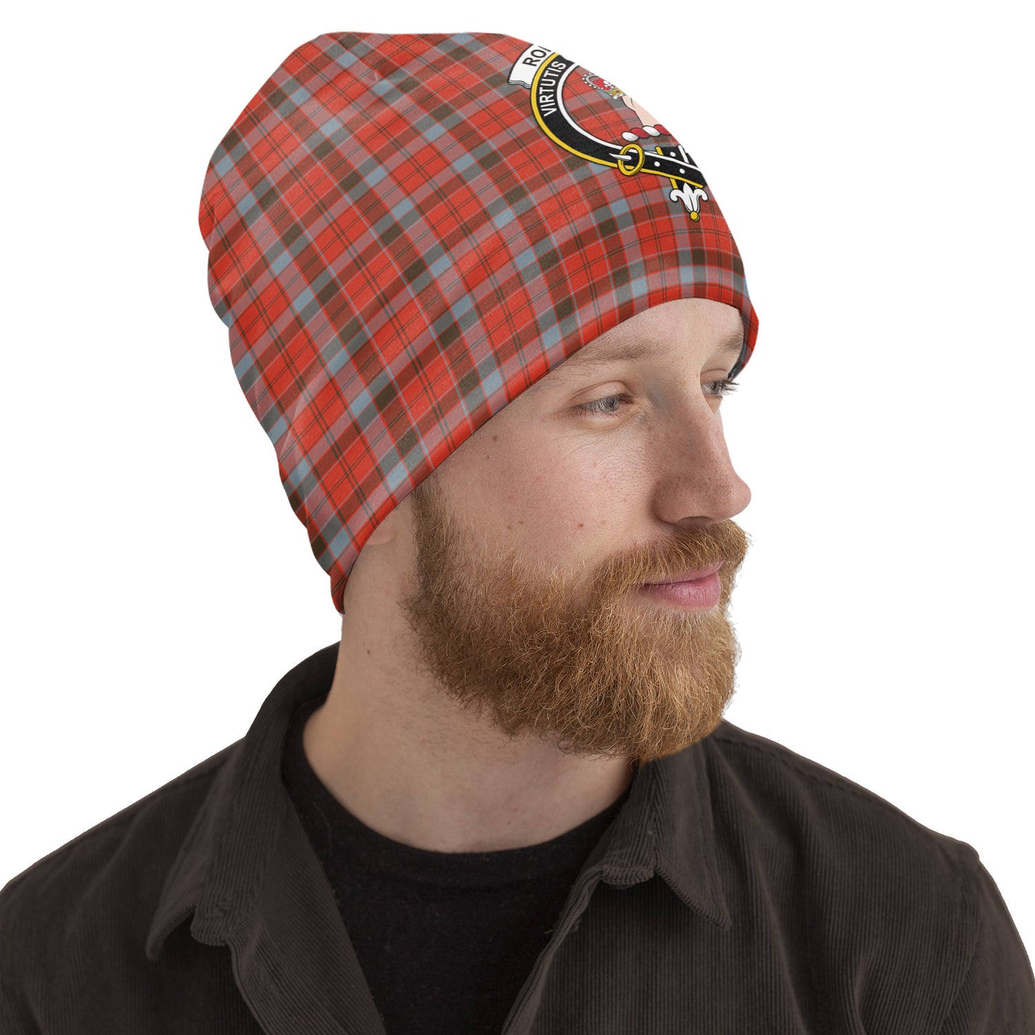 Robertson Weathered Tartan Beanies Hat with Family Crest One Size 10.5*10.2 inches - Tartan Vibes Clothing