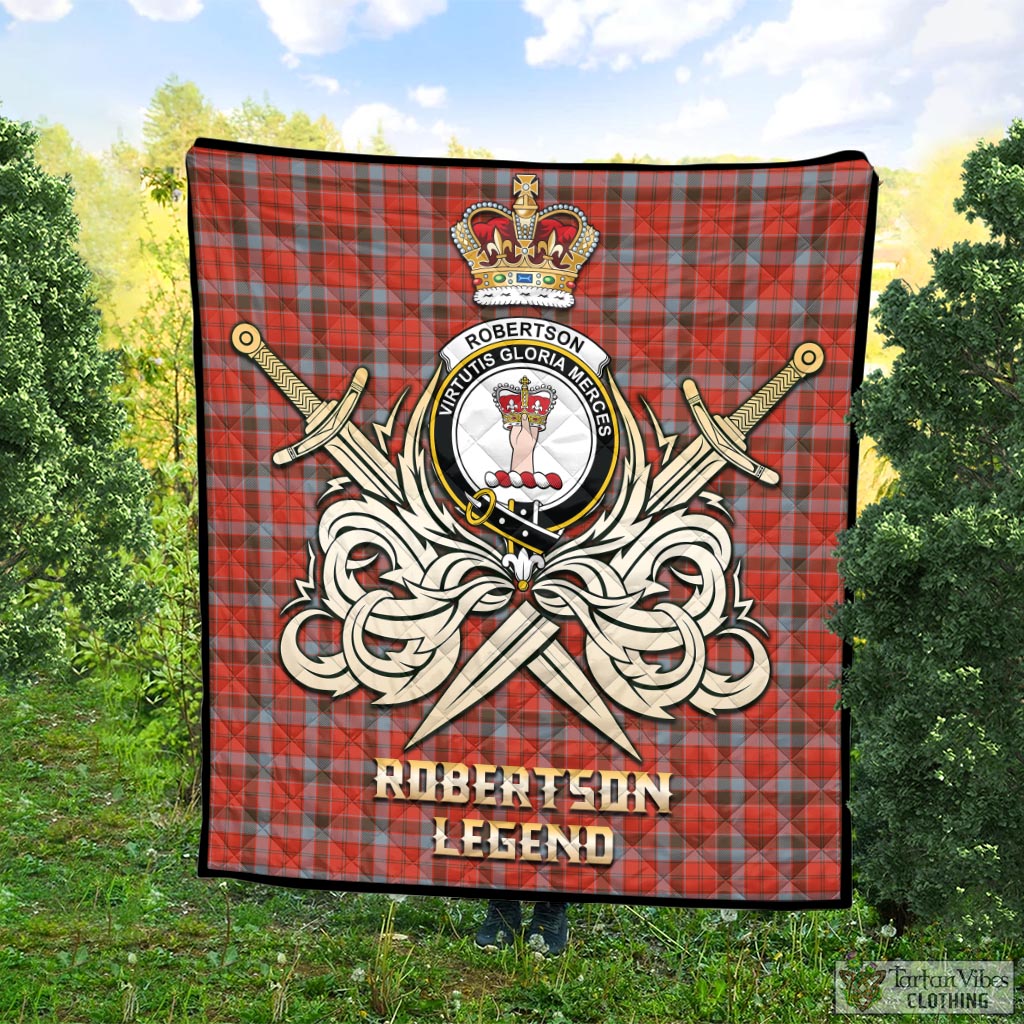 Tartan Vibes Clothing Robertson Weathered Tartan Quilt with Clan Crest and the Golden Sword of Courageous Legacy