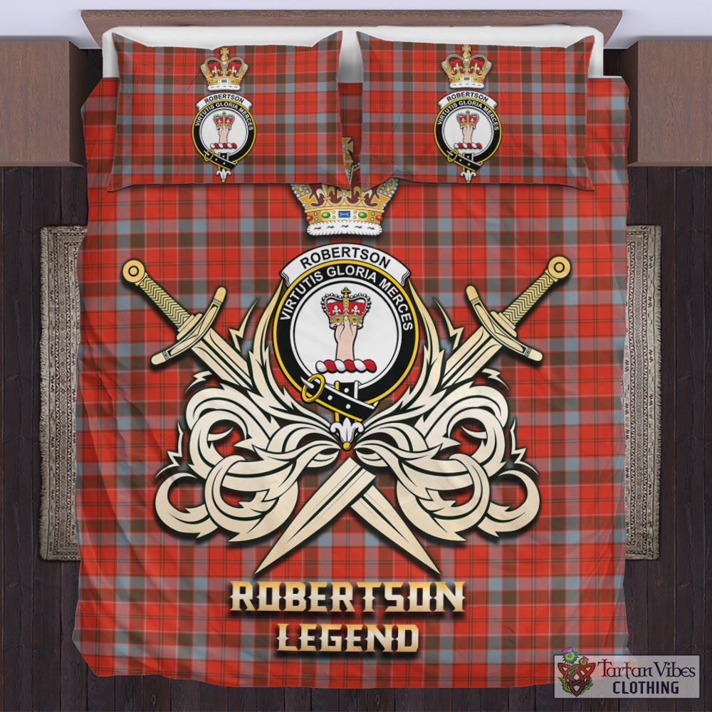 Tartan Vibes Clothing Robertson Weathered Tartan Bedding Set with Clan Crest and the Golden Sword of Courageous Legacy