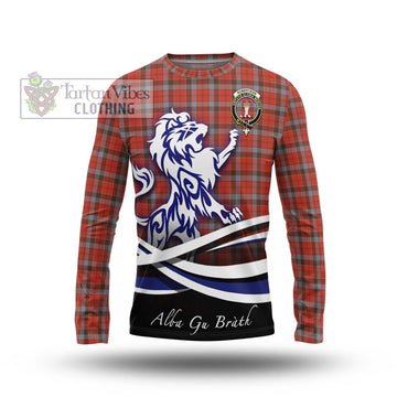 Robertson Weathered Tartan Long Sleeve T-Shirt with Alba Gu Brath Regal Lion Emblem