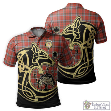 Robertson Weathered Tartan Polo Shirt with Family Crest Celtic Wolf Style