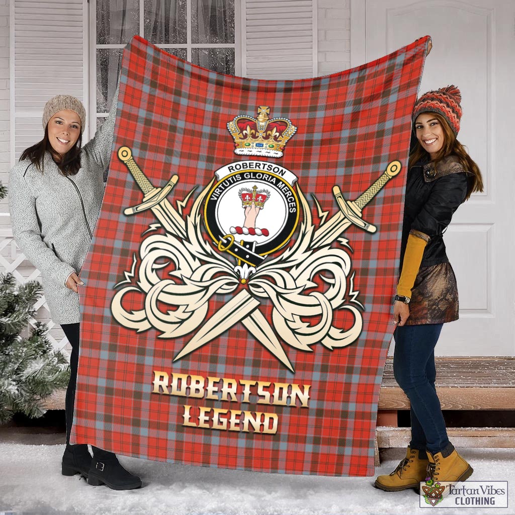 Tartan Vibes Clothing Robertson Weathered Tartan Blanket with Clan Crest and the Golden Sword of Courageous Legacy