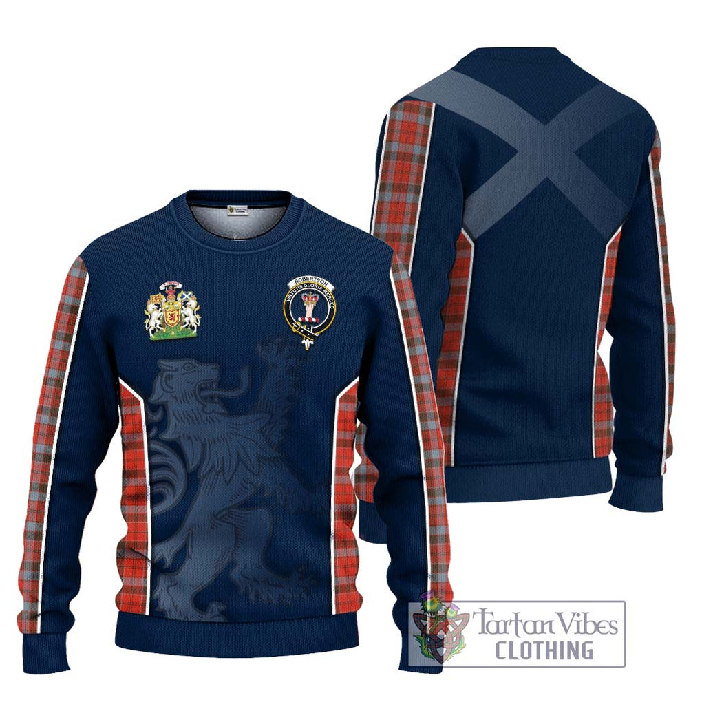 Robertson Weathered Tartan Knitted Sweater with Family Crest and Lion Rampant Vibes Sport Style Unisex - Tartan Vibes Clothing