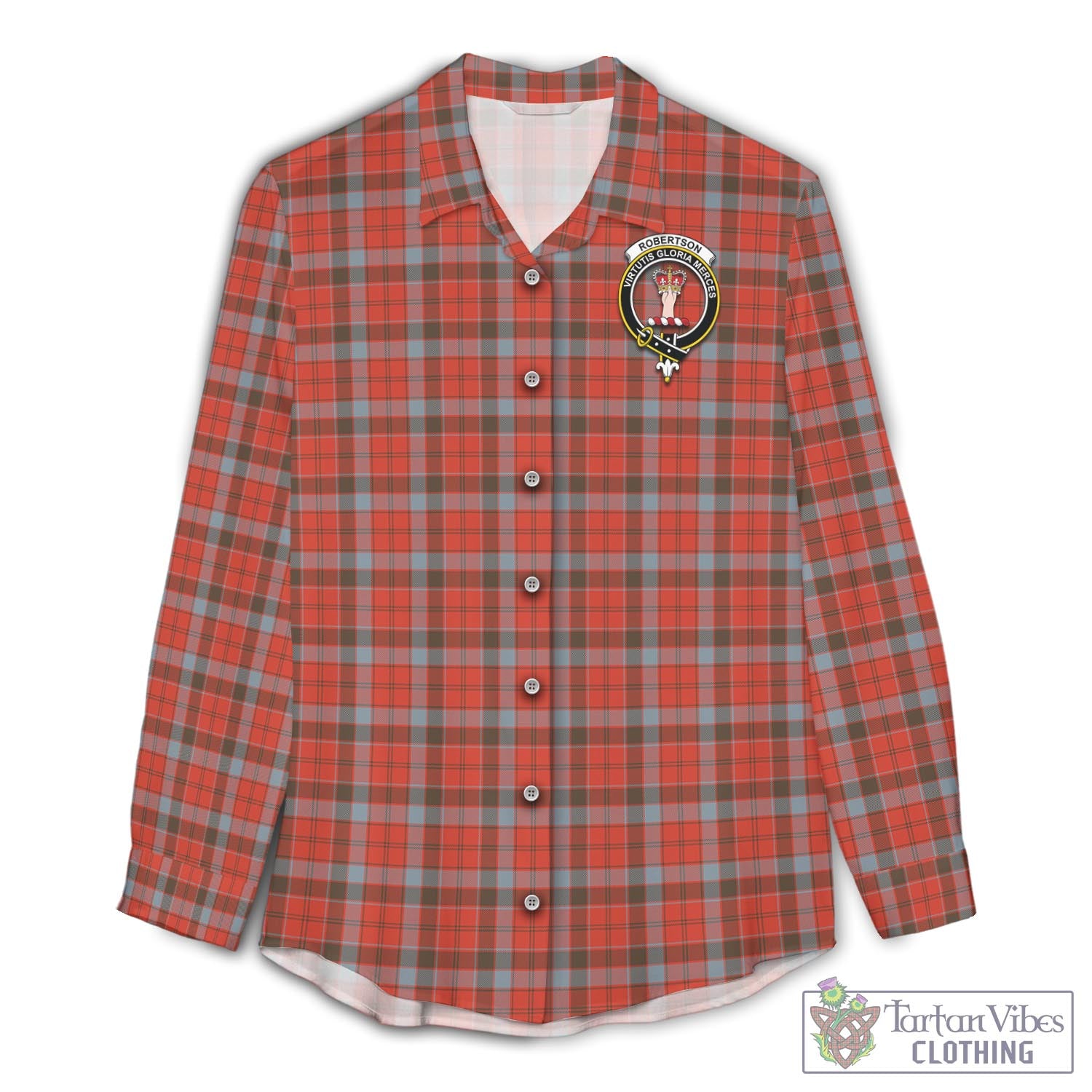 Tartan Vibes Clothing Robertson Weathered Tartan Womens Casual Shirt with Family Crest