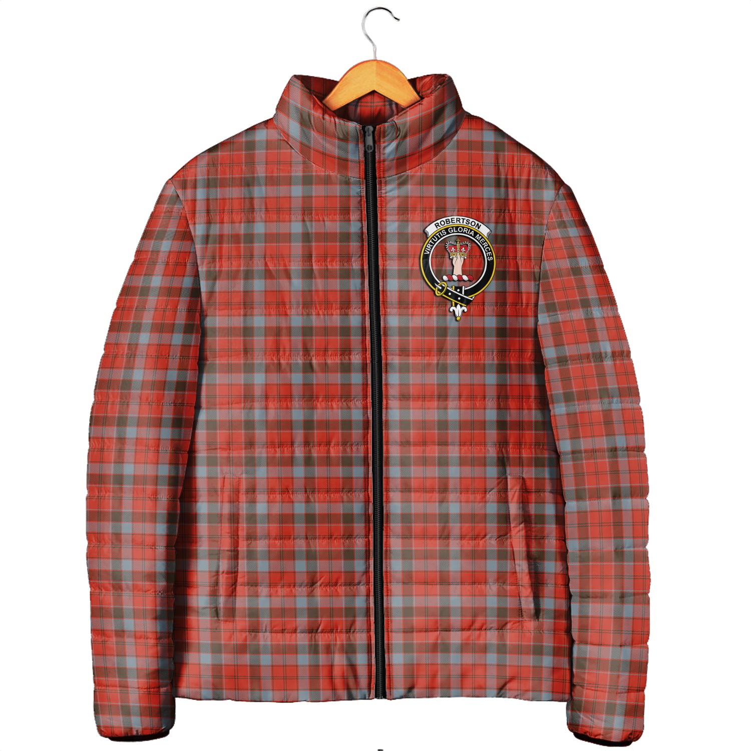 Robertson Weathered Tartan Padded Jacket with Family Crest Men's Padded Jacket - Tartan Vibes Clothing