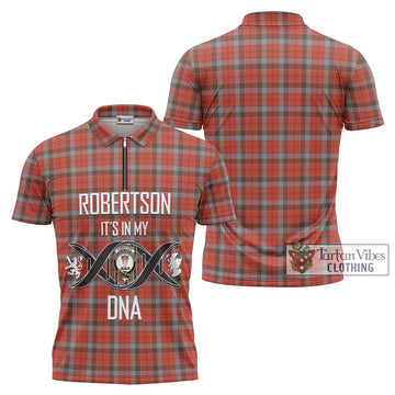 Robertson Weathered Tartan Zipper Polo Shirt with Family Crest DNA In Me Style