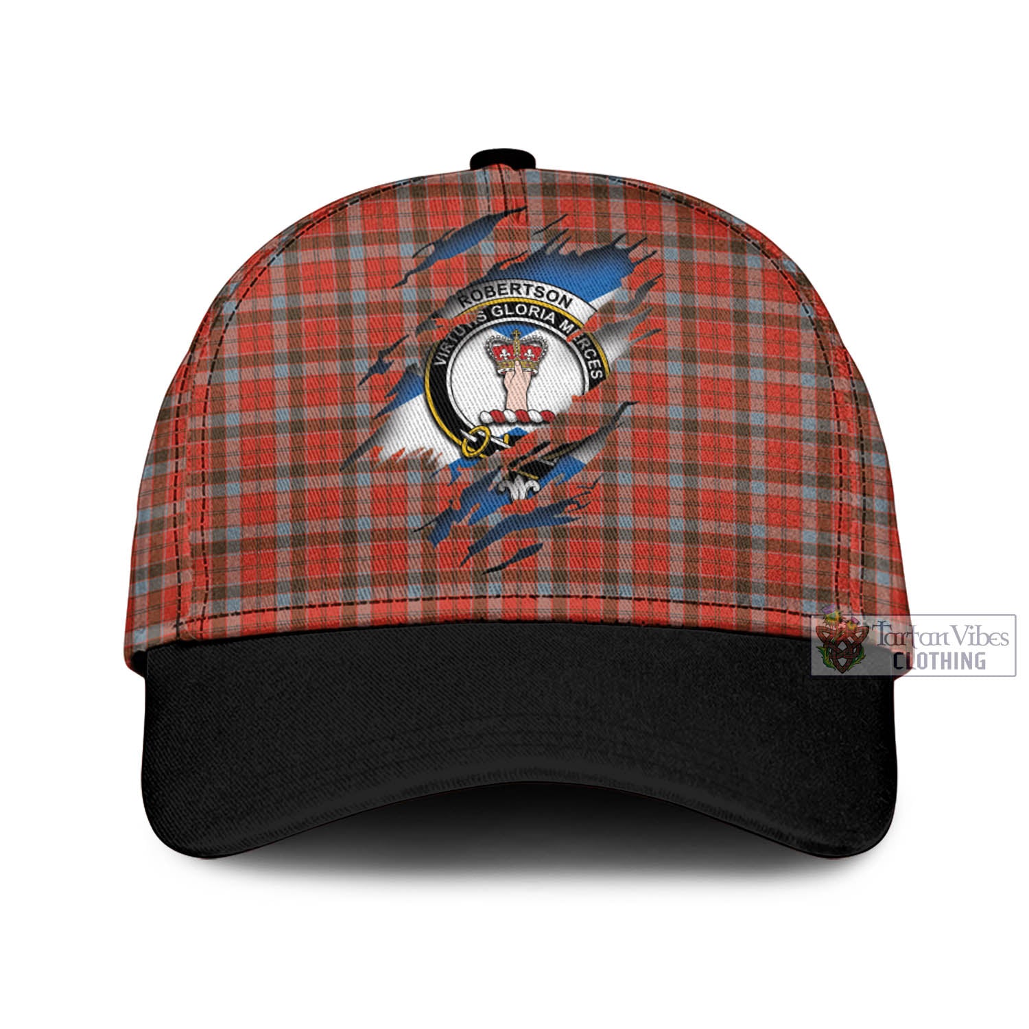 Tartan Vibes Clothing Robertson Weathered Tartan Classic Cap with Family Crest In Me Style