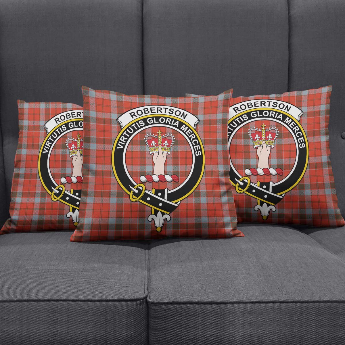 Robertson Weathered Tartan Pillow Cover with Family Crest Square Pillow Cover - Tartanvibesclothing