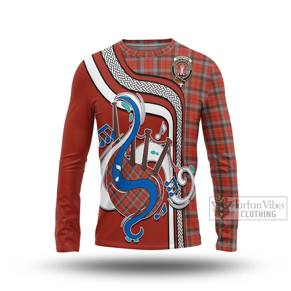 Tartan Vibes Clothing Robertson Weathered Tartan Long Sleeve T-Shirt with Epic Bagpipe Style