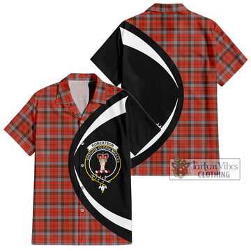 Robertson Weathered Tartan Short Sleeve Button Up with Family Crest Circle Style