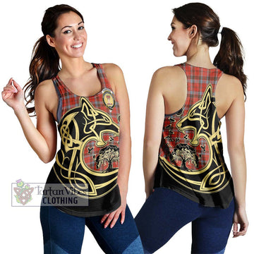 Robertson Weathered Tartan Women's Racerback Tanks with Family Crest Celtic Wolf Style